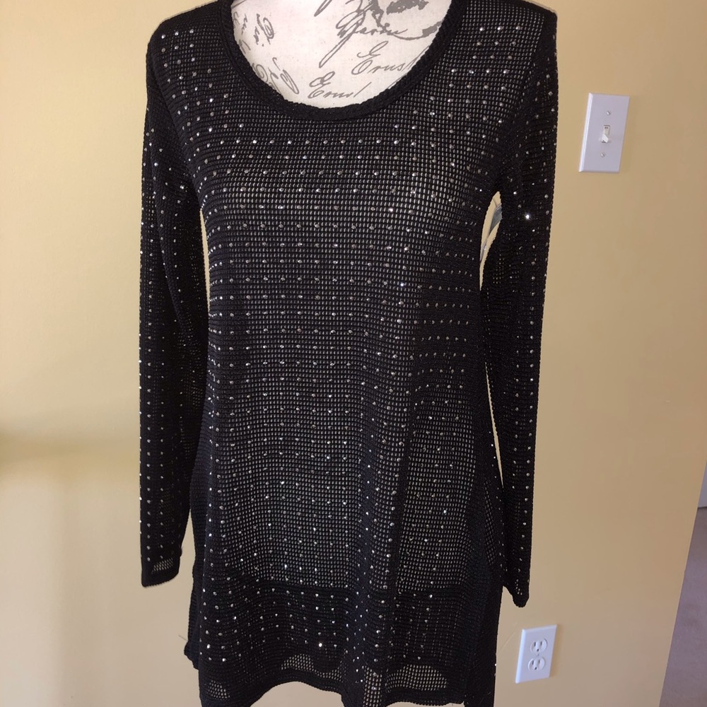 Vocal Black sheer stone studded hi lo tunic